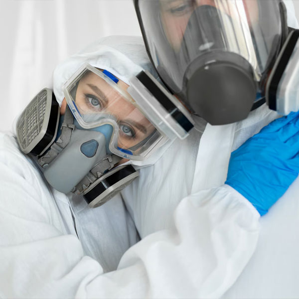 couple in a toxic relationship wearing protective equiptment