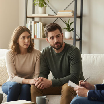 Janet and Eric talking to a counselor about emotional abuse in their relationship